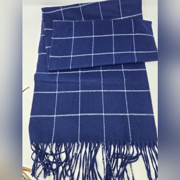 100% CASHMERE SCARF LOT OF 3 LONG MADE IN GERMANY TEAL NAVY BLUE PLAID WOMEN - Picture 13 of 14